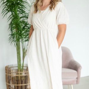 NEW | Polagram | Inherit Clothing Co. | Cream Puffed Sleeve Midi Dress SMALL